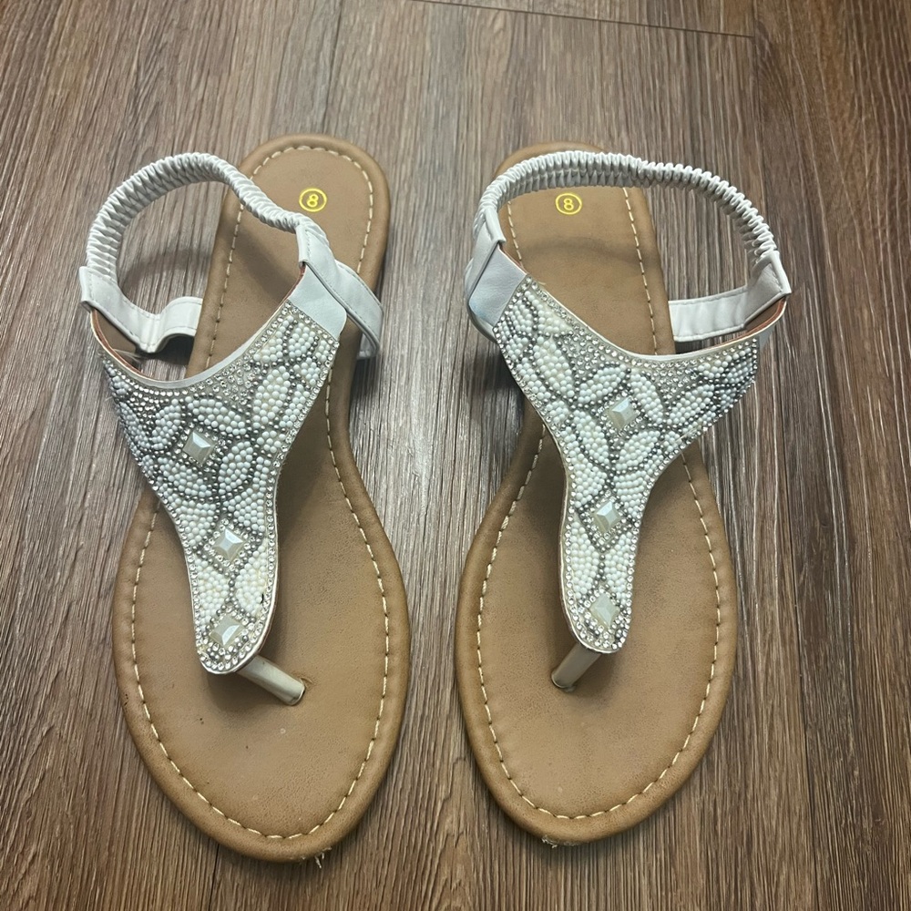 Elegant White Beaded Sandals